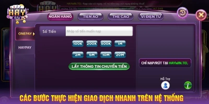 Các bước thực hiện giao dịch nhanh trên hệ thống 