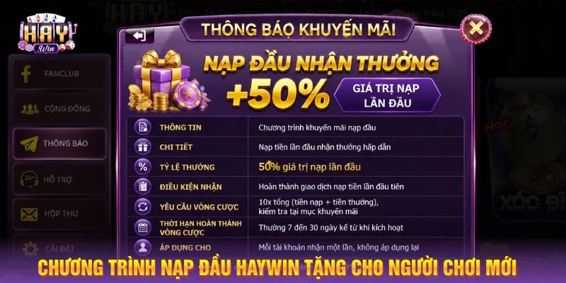 Chương trình nạp đầu HAYWIN tặng cho người chơi mới